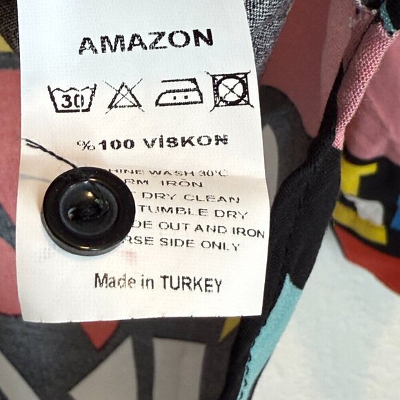 Abstract Blouse Top Button Front Blue Purple Pink Picasso Art Deco Colorful XL - Picture 9 of 11